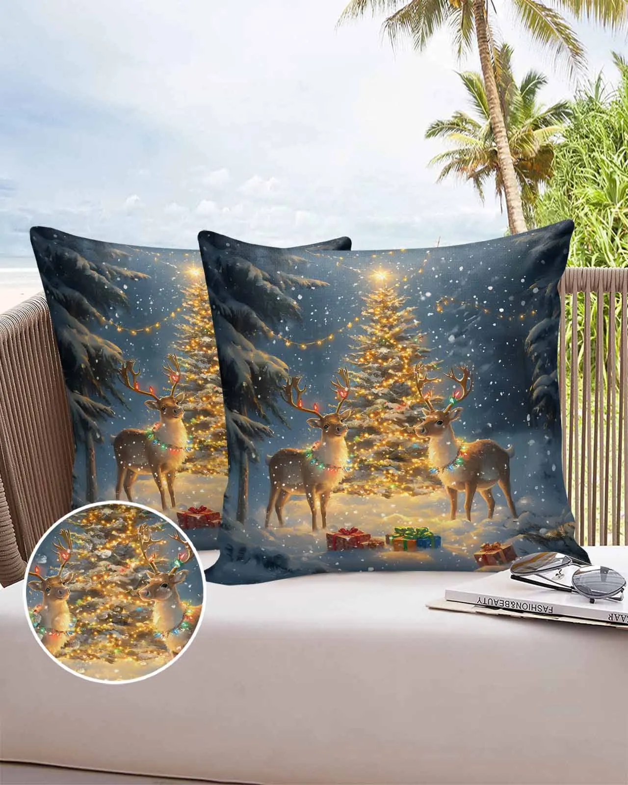 2/4PCS Christmas Tree Reindeer Forest Winter Decorative Sofa Throw Pillow Cover Case Garden Patio Cushion Covers