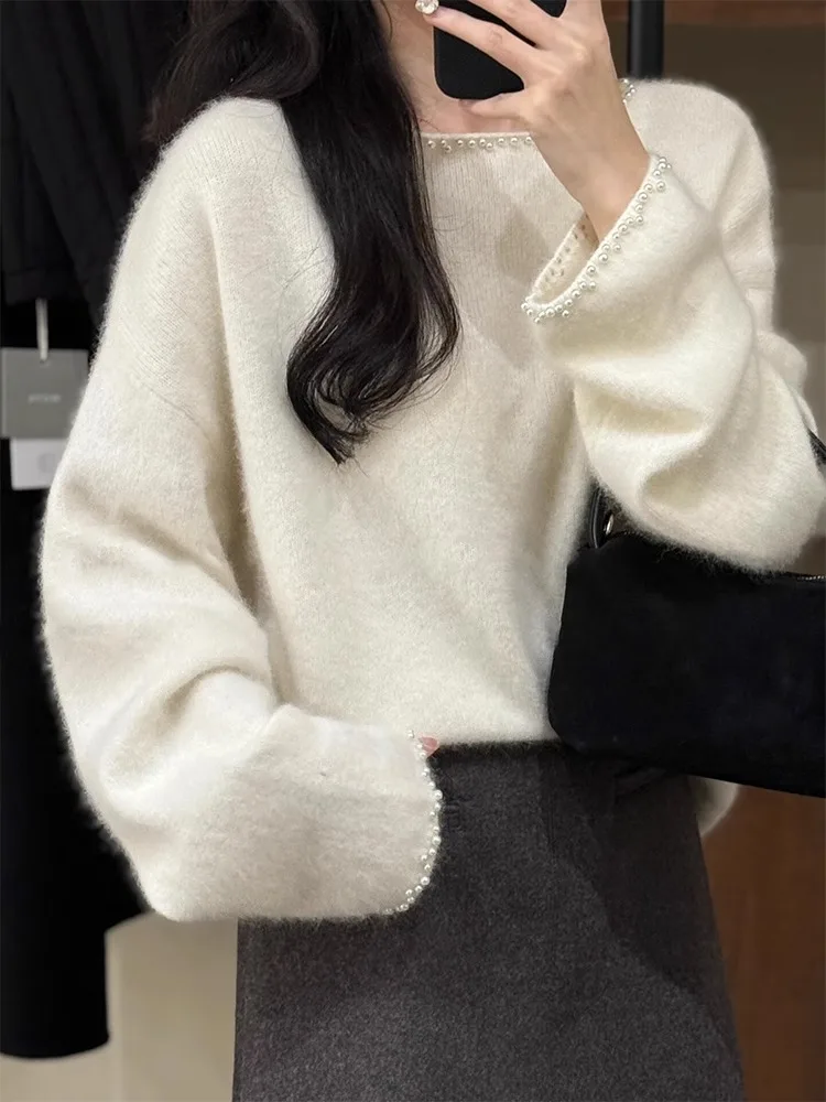 

Милый мягкий вязаный свитер, женский свободный крой, круглый пуловер, осенне-зимняя модная верхняя одежда, удобное полиэфирное волокно