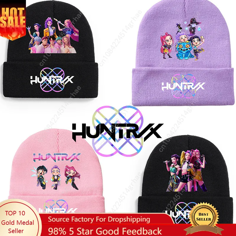 

K Pop Demon Girls Knitted Hats Kpop Hunter Cartoon Children Headgear Cotton Winter Cute Cap Anime Kids Navidad Birthday Gifts