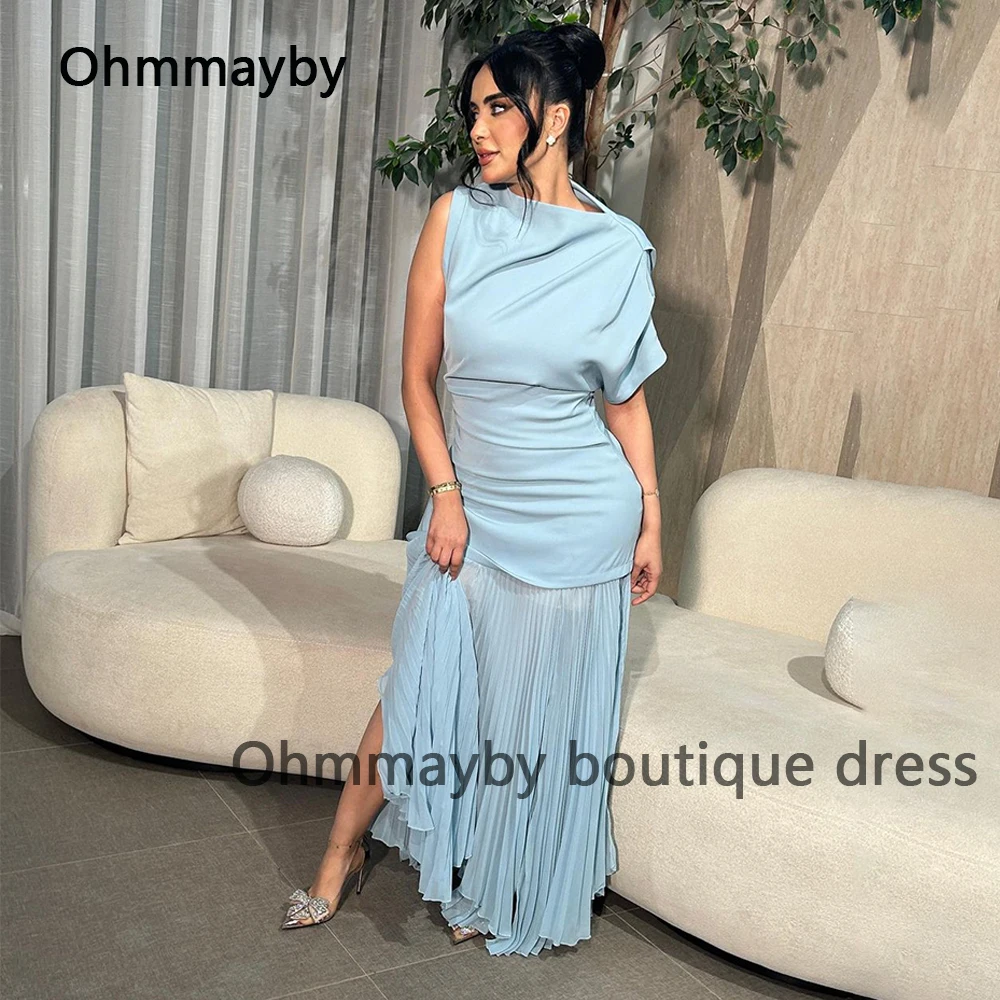 

Sky Blue Mermaid Evening Dresses for Women Arabian Dubai Formal Prom Dress with Slit Ankle Length Evening Party Gowns 2024