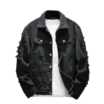 New 2024 Men's Fashion Jeans Jacket Solid Spring Autumn Cotton Denim Jacket Men White Black Pink Ripped Hole Jean Coats Male 5 New 2024 Men's Fashion Jeans Jacket Solid Spring Autumn Cotton Denim Jacket Men White Black Pink Ripped Hole Jean Coats Male 5