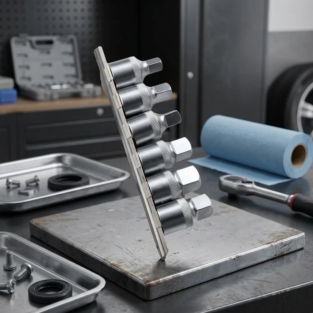 Square Drive Oil Drain Wrench Set for DIY Mechanics Featuring 1/2 Inch Drive and Six Socket Sizes for Application