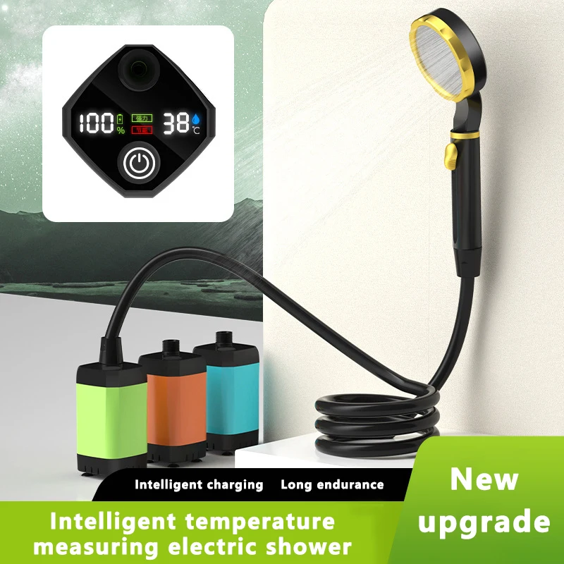 6000mAh Portable Camping Shower Pump RV Outdoor Shower Kit W/Full Screen Intelligent Digital Display Camp Shower Kit Outdoor 