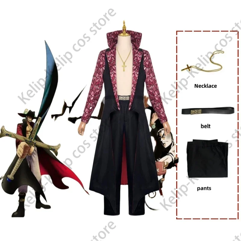 Live Action Movies Dracule Mihawk Cosplay Costume Stand-up Collar Cloak Printing Trench Coat Adult Man Halloween Carnival Suit