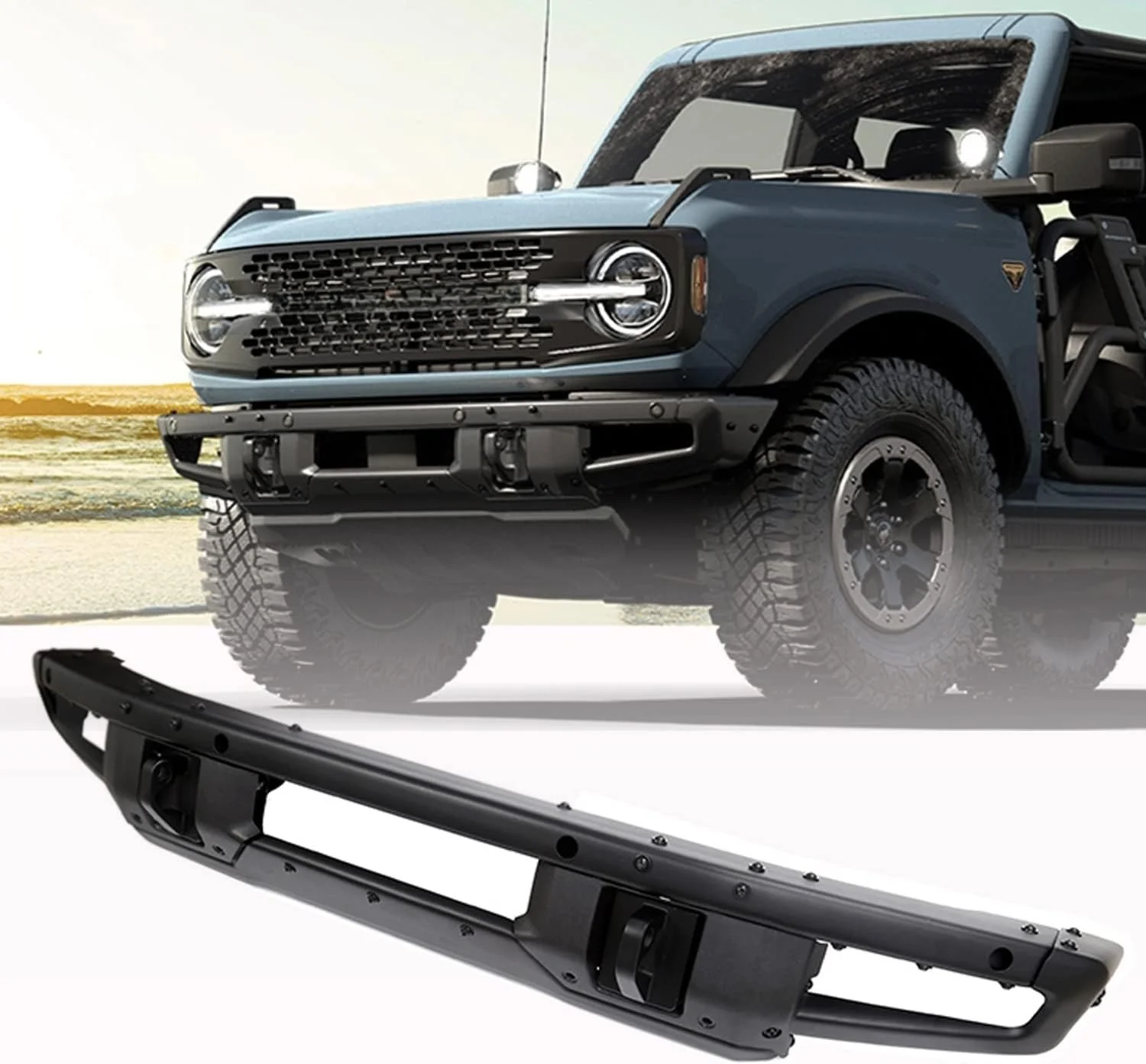 New Off-road Full Width Front Bumper With D-ring Mounts For Bronco 2021 2022 2023 2/4 Door Accessories