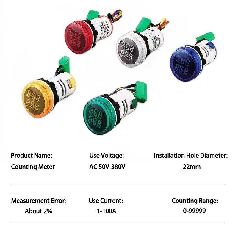 22mm AC50-380V 0-100A LED Digital Voltmeter Ammeter Thermometer Signal Indicator Light Volt Amp Hertz Tester Detector Lamp Pilot