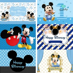 Blue Mickey Mouse Backdrop for Boy First Birthday Party Decoration Photo Studio White dots Baby Shower Photgraphy Background