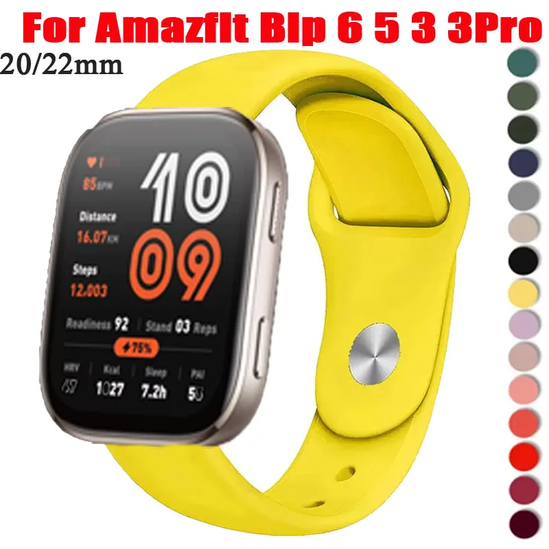 Bracelet en Silicone pour montre intelligente Amazfit Bip 3/3pro Bip 5 6/Bip 5 Unity, 20mm 22mm