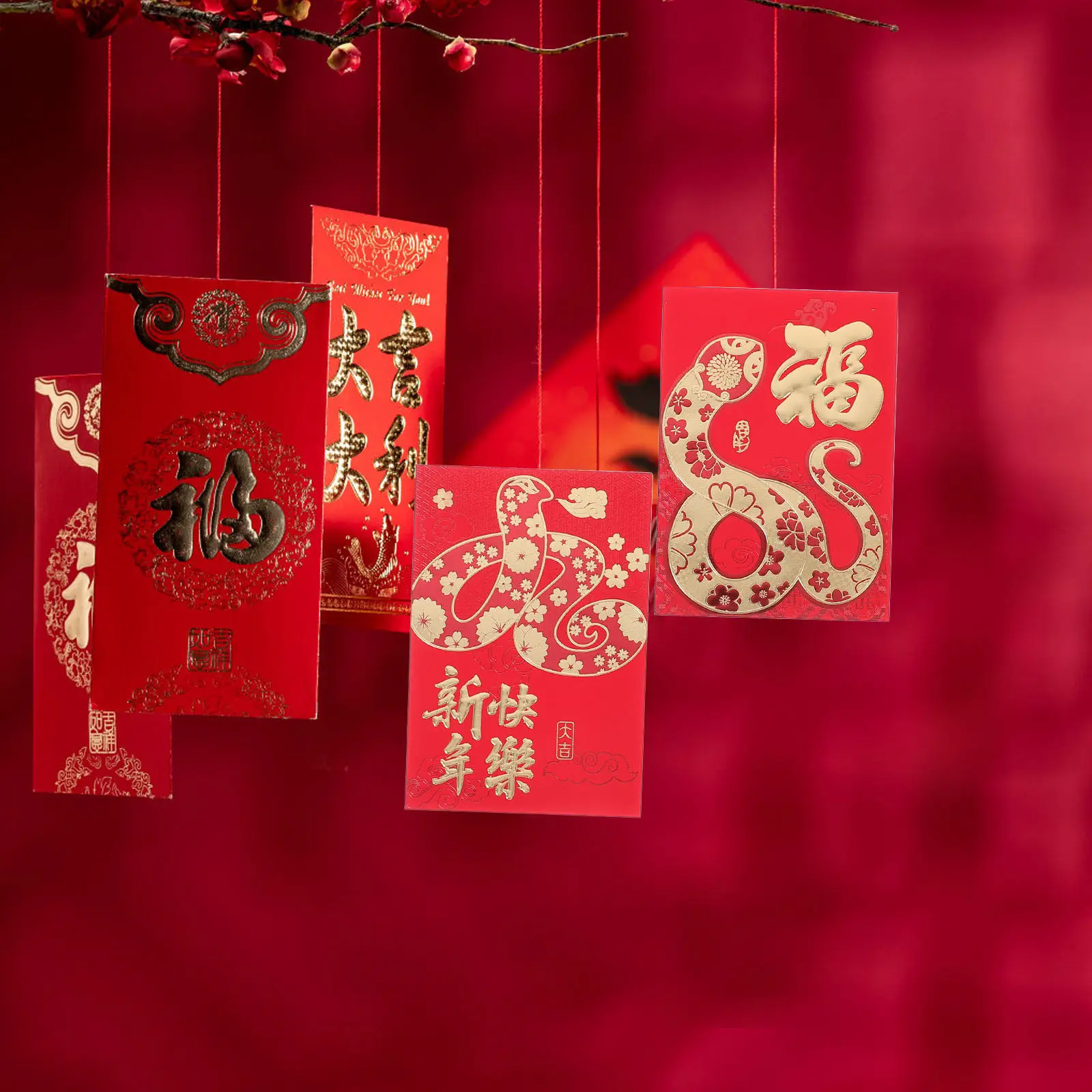 48Pcs Chinese Red Envelopes Snake Year Lucky Money Hongbao Traditional Wisdom Longevity Design Paper Cash Envelopes for Chinese
