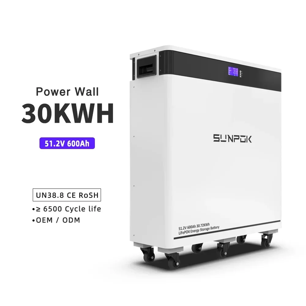 2024 30KW Deep Cycles 600AH Moveable Floor Mounted LiFePO4 51.2V Lithium Ion Battery Pack Home Energy Storage