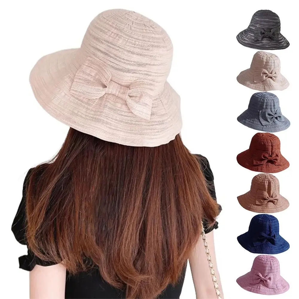 New Bow Decoration Women Sun Hats Casual UV Protect Travel Beach Hat Beach Fisherman Hat Summer Autumn