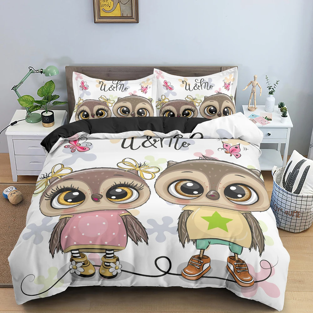 

Cartoon Owl Bedding Set Boys Girls Twin Queen Size Duvet Cover Pillowcase Bed Kids Adult Fashion Home Textileextile 3pcs bedding