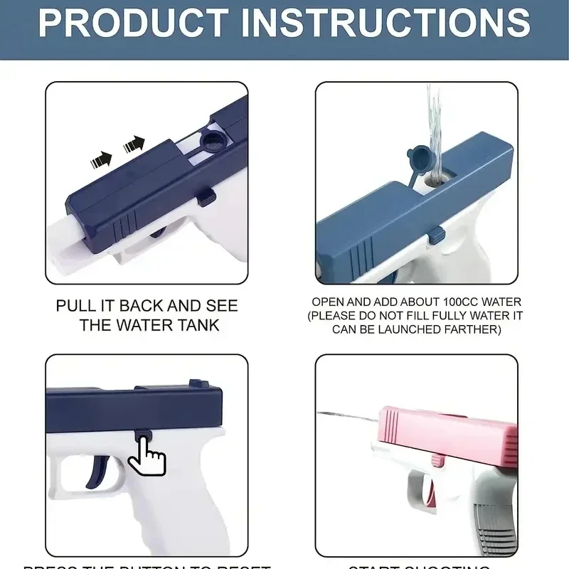 子供用水鉄砲、ピストル型水遊びおもちゃ、自動式、夏の屋外遊び、ウォータースポーツ、ビーチトイ、男の子、女の子、大人向け