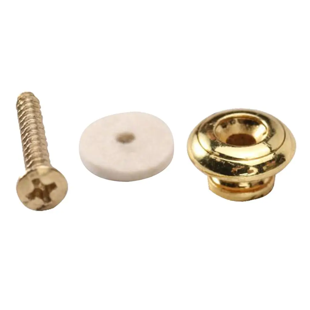 Mushroom Head Gold Guitar Strap Button with Installation Screw Felt for Electric Acoustic Bass Guitar Replacement