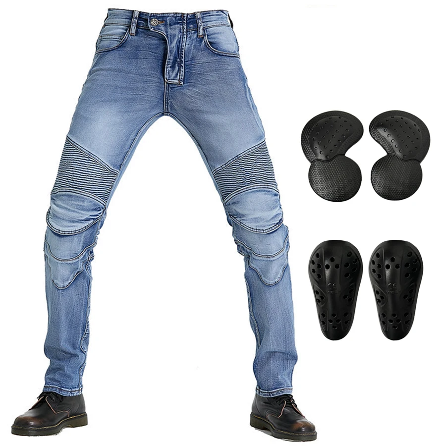 

Men Four Seasons Motorcycle Retro Gear Jeans Outdoor Riding Gear Pants Warm With Protective Gear Moto Jeans Knee Pads Removable