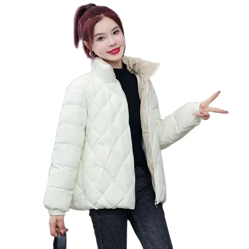 

Short Down Cotton Padded Jackets 2022 New Winter Women Parkas Stand Collar Solid Rhombus Fashion Jackets Thick Warm Female Coats