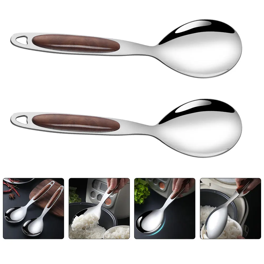 

2pcs Large Rice Spoon Stainless Steel Safe Multipurpose Scoop Soup Divide Dishes Easy Clean Kitchen Bar Utensils Food