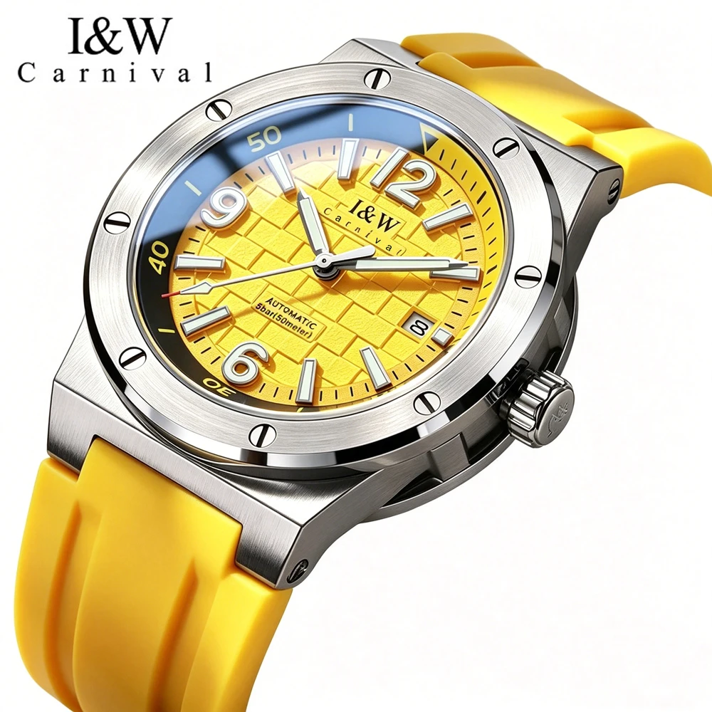 IW Sportliche mechanische Herren-Armbanduhren, modische Kalender-Leuchtuhr, wasserdichtes Kautschukarmband, Herrenuhren mit Miyota-Uhrwerk