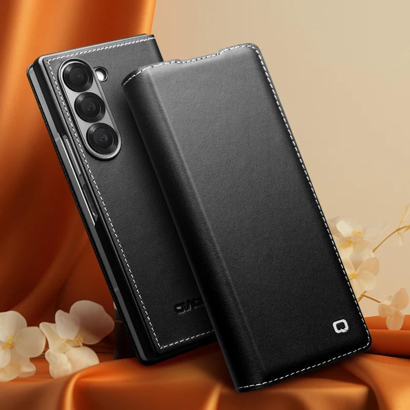 

Высококачественный чехол QIALINO из натуральной кожи для Samsung Galaxy Z, складной чехол-кошелек с 6 отделениями для карт для Samsung Galaxy Z, складной чехол для телефона 6 дюймов