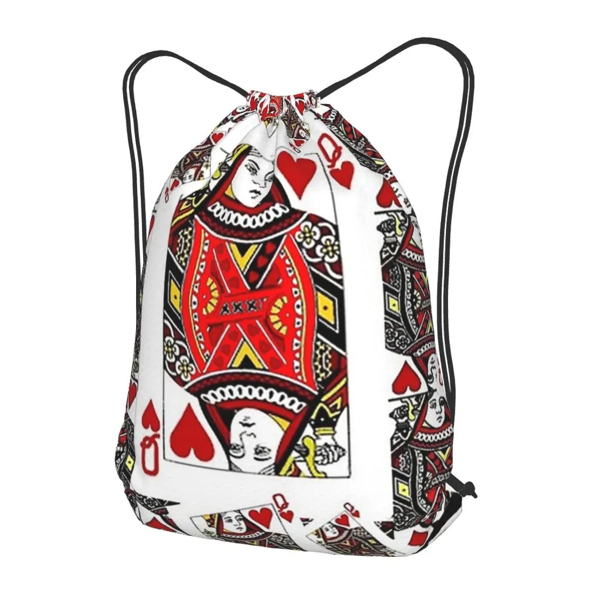 Casino Nights Red Queen Of Hearts Backpacks Casual Drawstring Bundle Pocket Sports Bag Book Bags for Travel School
