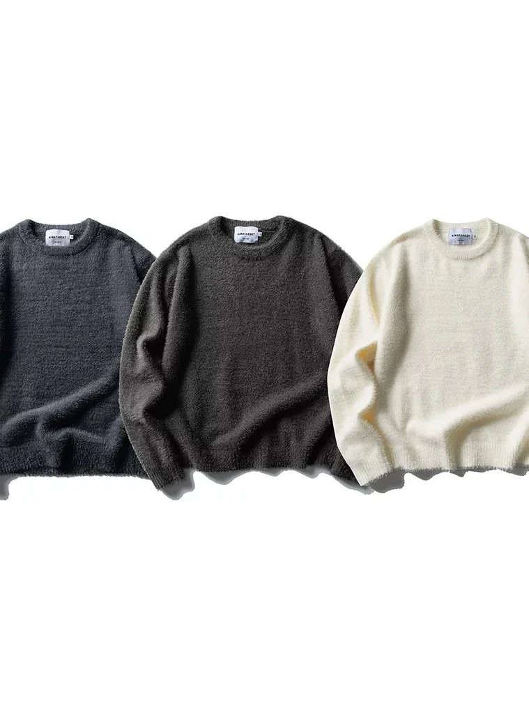 

Ретро-свитер в американском стиле из мягкого искусственного меха норки, зимний, с круглым вырезом, вязаный, повседневный топ для мужчин и женщин, дизайн с круглым вырезом