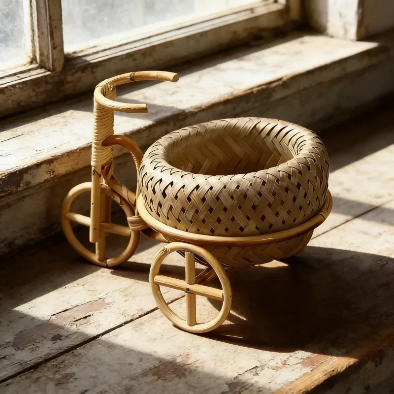 Neugeborenen-Fotografie-Requisiten Handgefertigter Bambus-Rattan-Fahrradkorb Multifunktionale Wohnzimmer-Dekoration Ornament