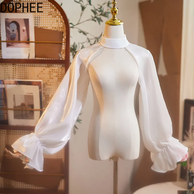 long-sleeved-shoulder-decoration-fake-sleeves-women's-chiffon-cover-upper-arm-wedding-dress-accessories-exaggerated-photography