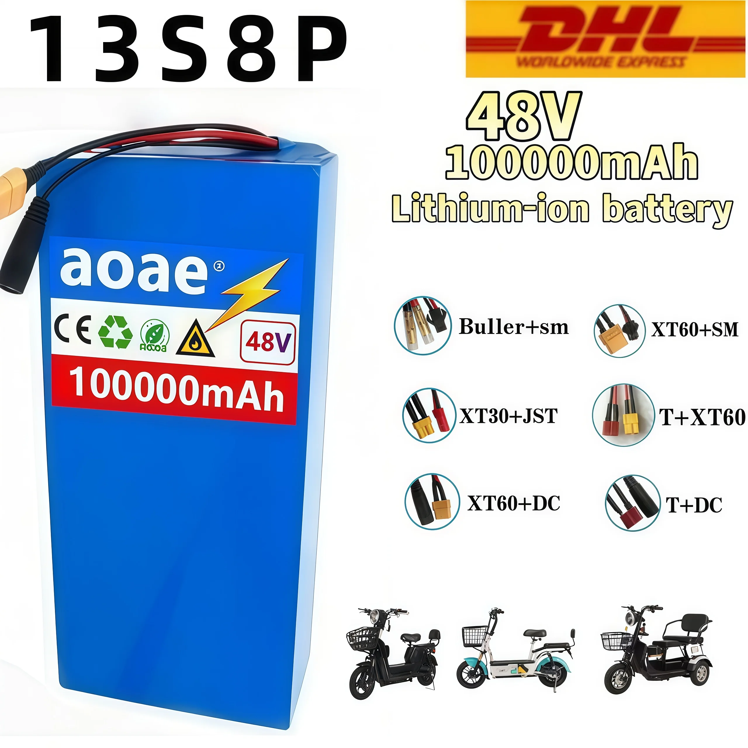 48V 100000mAh 13S8P Battery 2000W Lithium Ion Battery Pack w