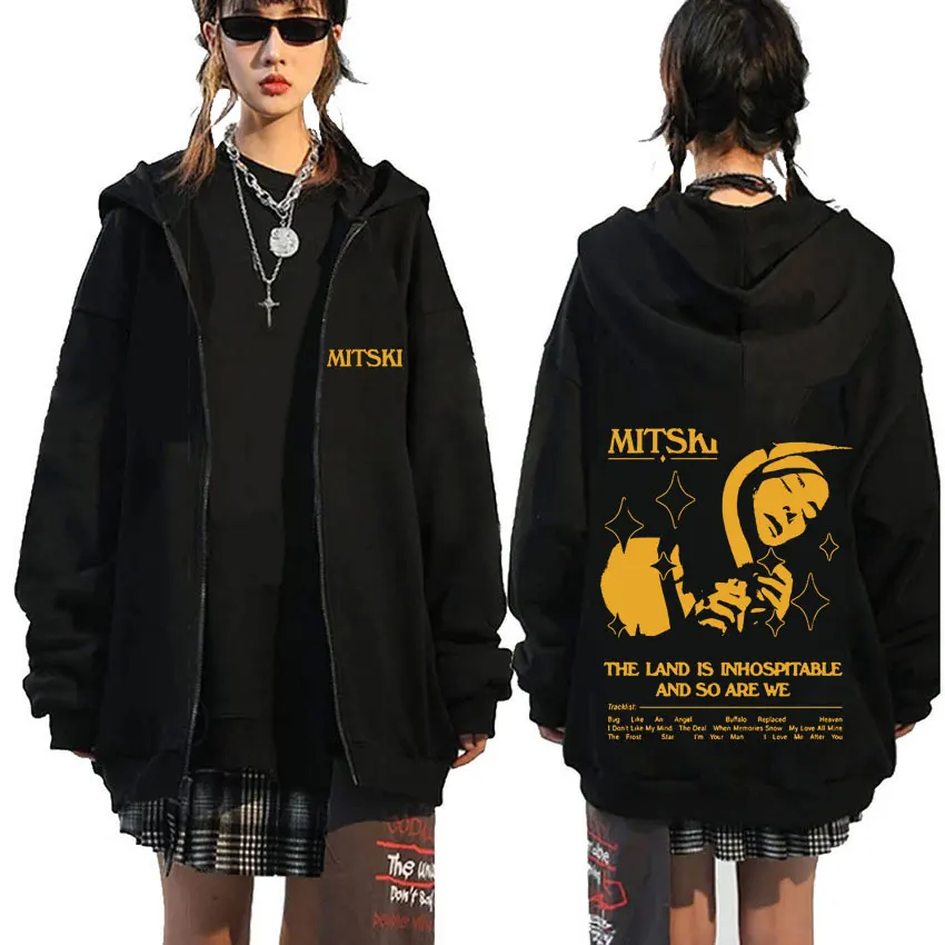 

Mitski The Land Is Inhospitable and So Are We Print Zipper Hoodie Male Causal Vintage Zip Up Jacket Men Fleece Oversized Hoodies