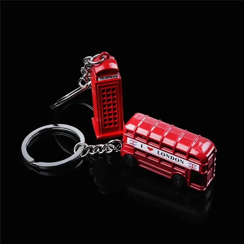 London Red Bus Key Chain with Charm Pendant
