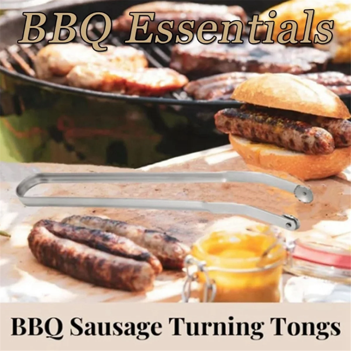 BBQ tongsSausage Turning Tongs,Kitchen Cooking Tongs,BBQ Tongs for Grilling, BBQ Sausage Grill Tongs,Long Handle Kitchen Tongs C