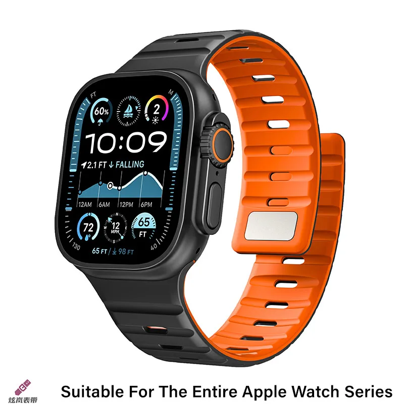 애플워치 울트라 2 49mm 44mm 45mm 46mm 42mm용 마그네틱 실리콘 스트랩, iWatch 시리즈 10 9 8 7 6 5 SE 호흡 밴드 팔찌