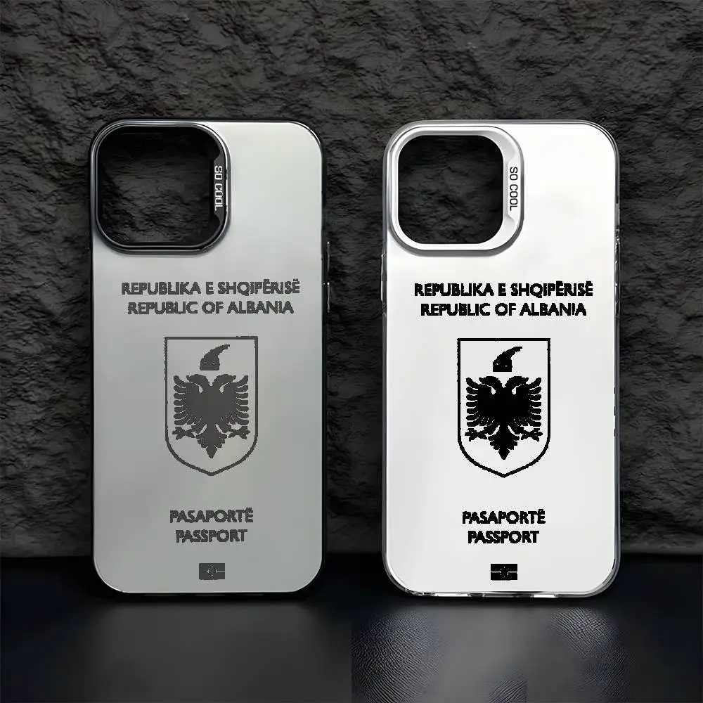 ألبانيا جواز السفر شعار جراب هاتف آيفون 17 16 15 14 13 12 11 برو ماكس الهواء متعدد الألوان ماتي لامع أورورا فوندا