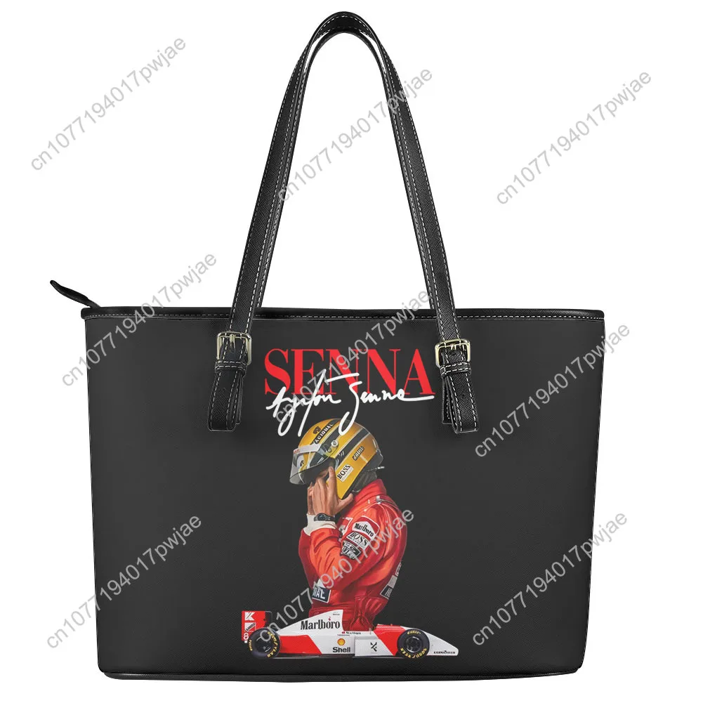 Ayrton Senna Racing Graphics Custom Handbag Women Men Personalized Tote Bag Shoulder Bag Business Leather Purse Travel Bag Gift