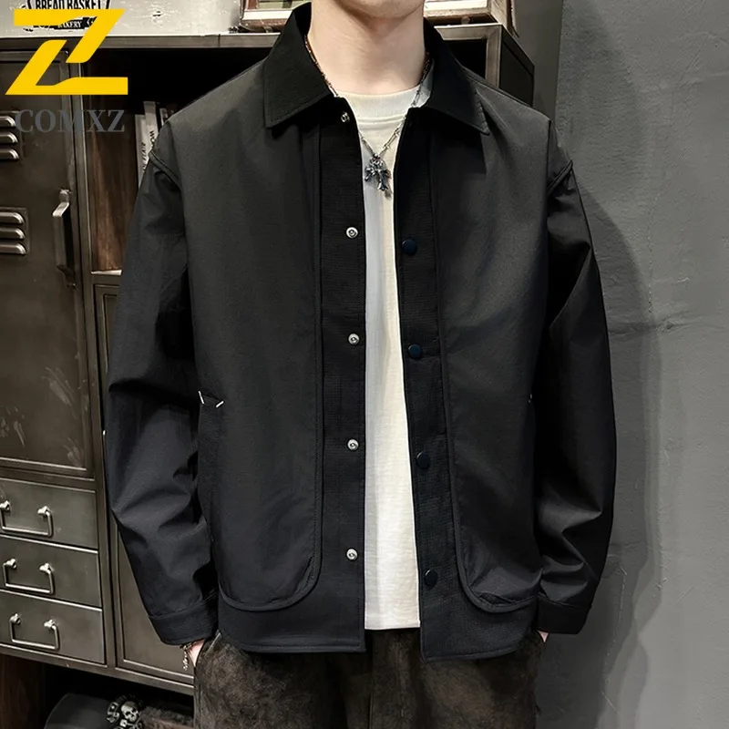 COMXZ 2025 Mens Outdoor Hiking Jacket Loose Fit Hooded Lightweight Windbreaker Windproof Waterproof Casual Coat