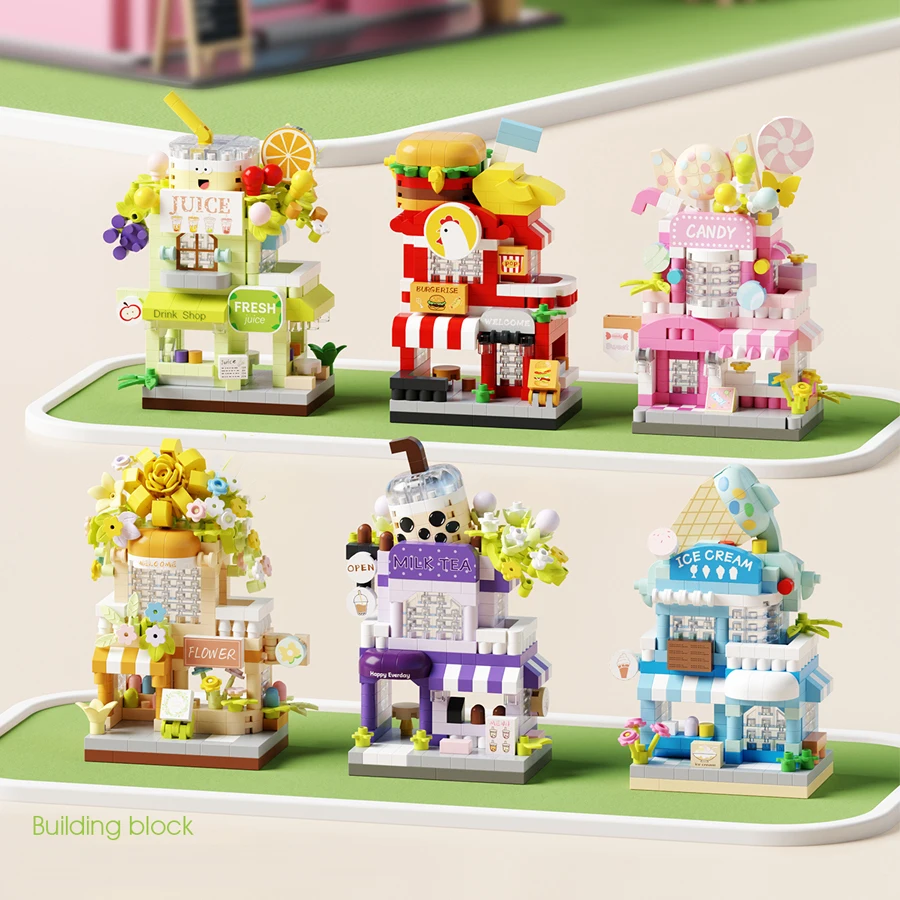 Dupla andares vista de rua mini loja micro partículas blocos de construção crianças brinquedos diy conjunto de construção brinquedos educativos presentes de aniversário