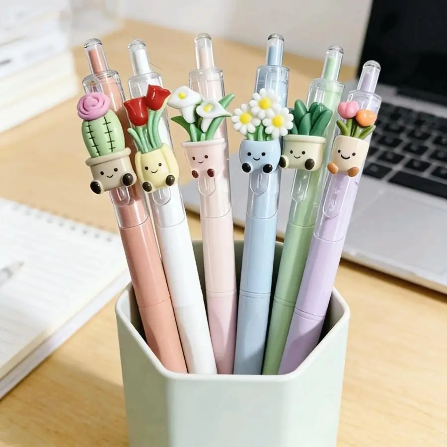 1/5/10/20/50/100pcs Creative Retractable Ballpoint Pens with Plant Themes, Quick-Drying Floral Pens with Black Ink, Assorted Col