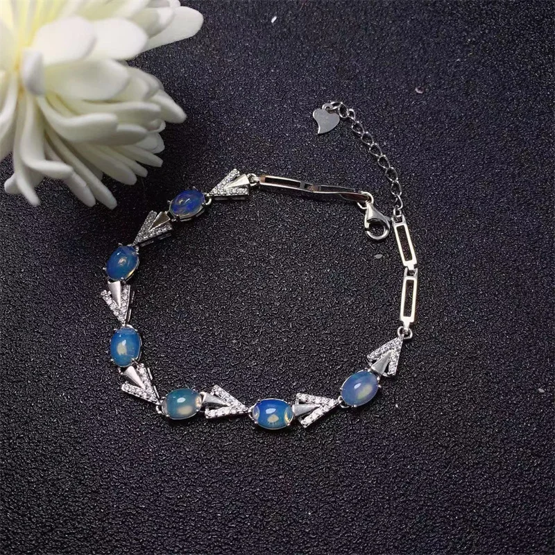 

Natural Opal Bracelet Simple Light Luxury Real Authentic S925 Silver with Certificate 15+3cm