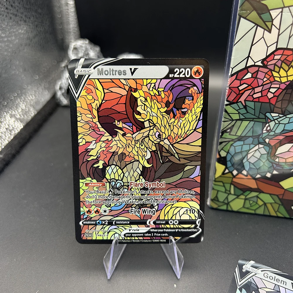 1 Pudełko Blind Box Anime PTCG TCG Seria Cathedralglass Kolekcjonerskie Karty do Gry Moltres Golem Arcanine Flash Battle Card Prezent dla Dziecka