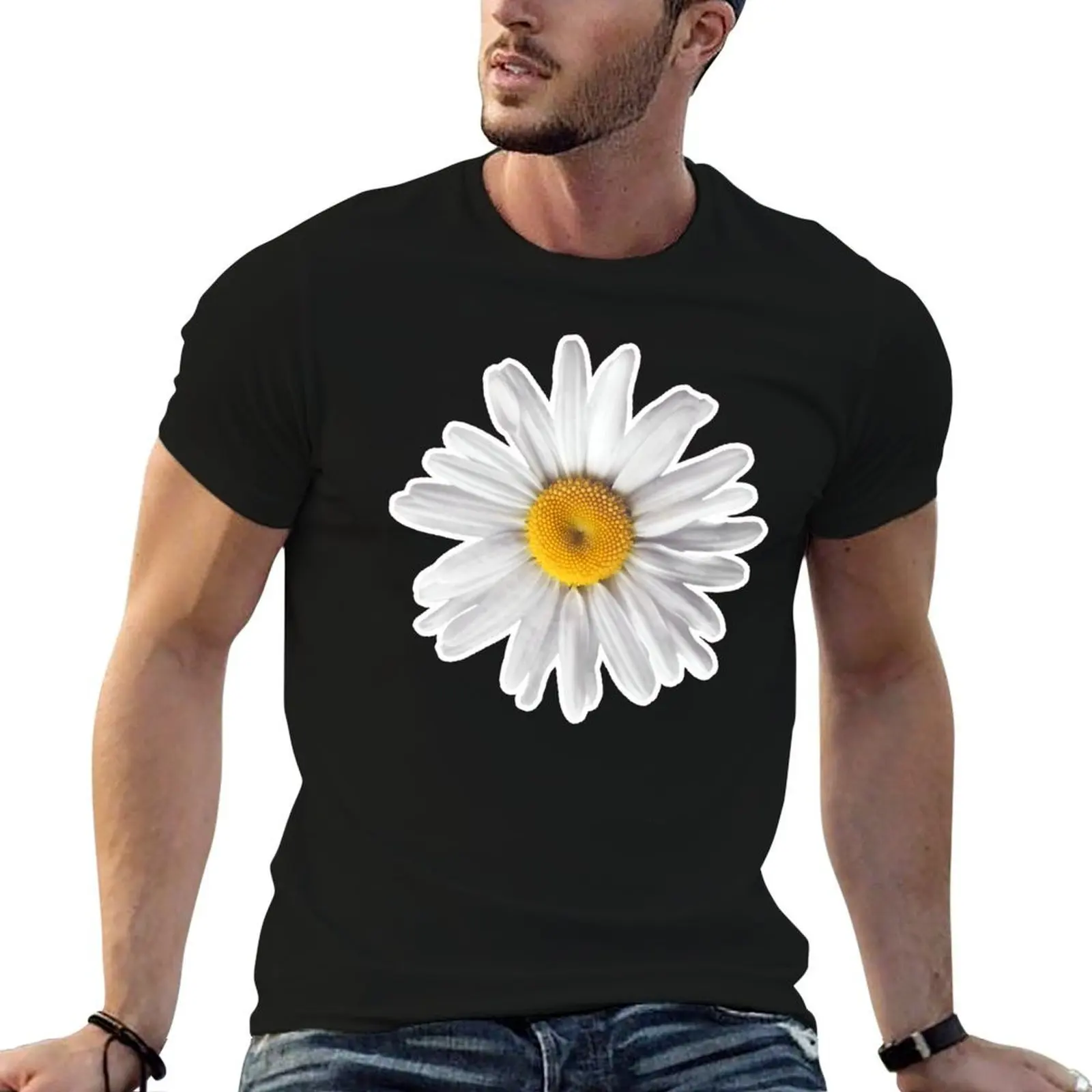 Daisy Blues - Daisy Pattern on Cornflower Blue T-Shirt anime t shirts sports fans plain black t shirts men