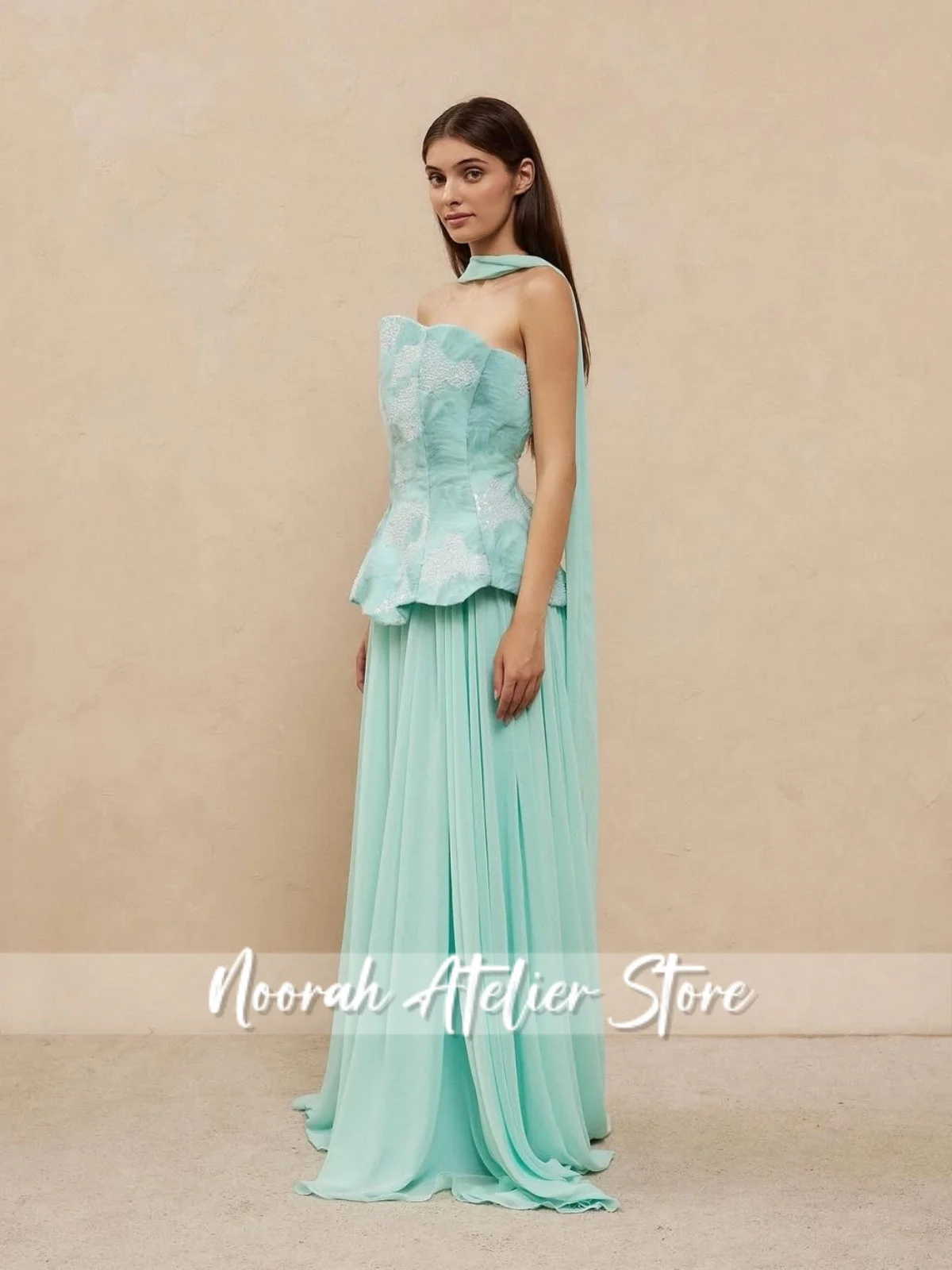 Nowe Zielone Sukienki Wieczorowe Bez Ramiączek z Koralikami luksusowe 2026 Szal  فساتين اعراس وسهرات Sukienka na Przyjęcie Weselne