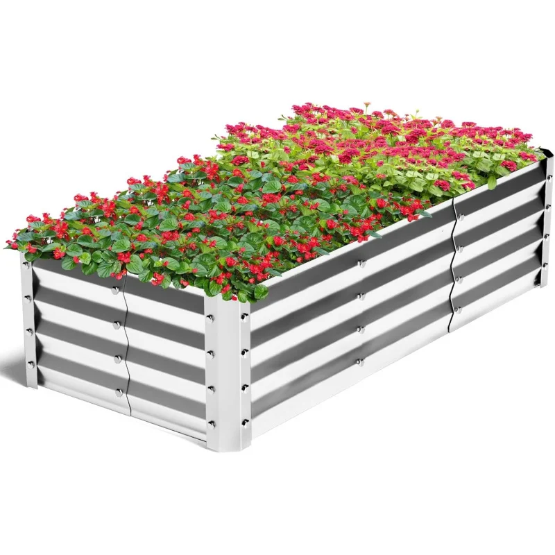 4x2x1ft Galvanized Metal Planting Bed Kit for Outdoor Gardening Silver Large Size - Vegetables Herbs Flowers