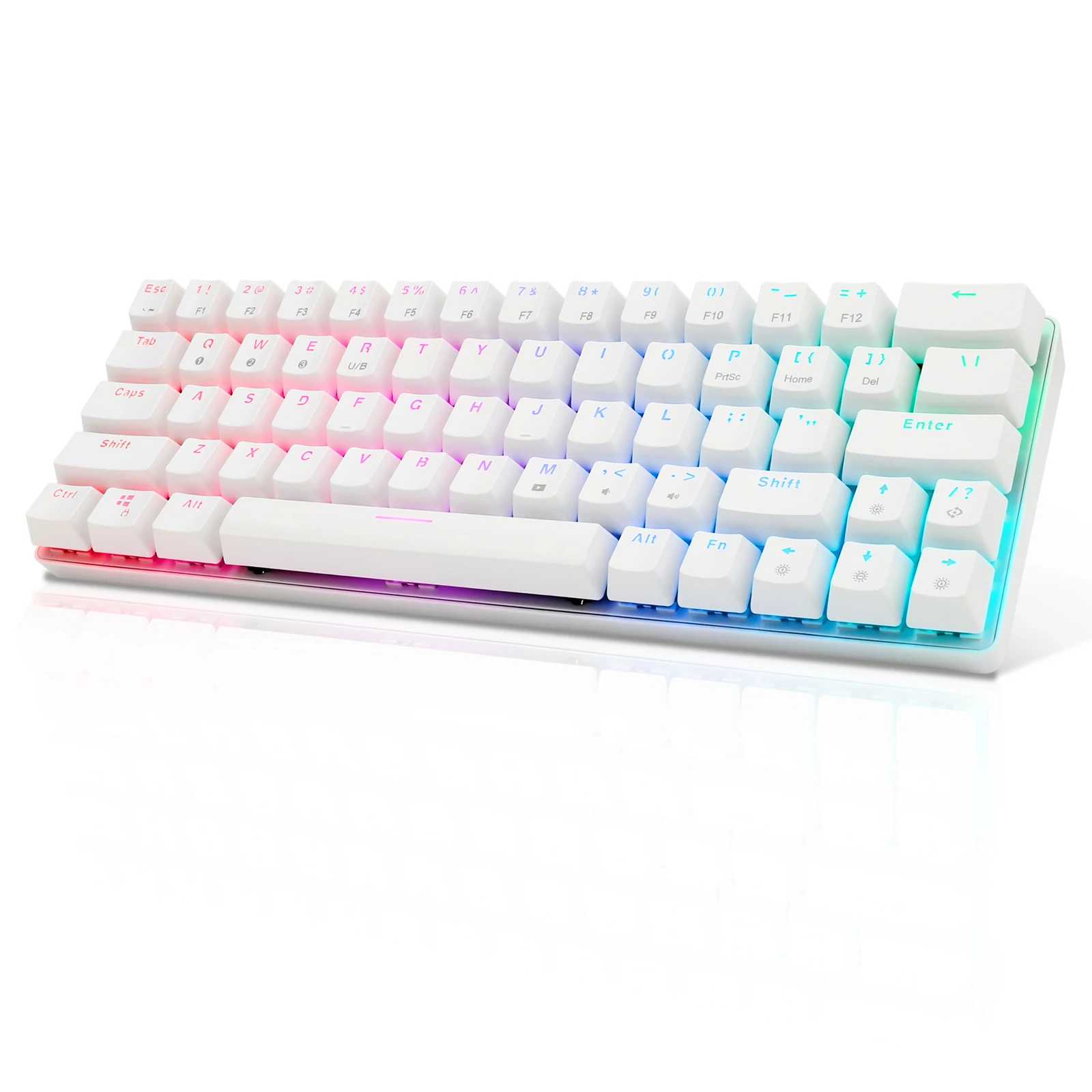 HUO JI CQ63 RGB Wireless Mechanical Gaming Keyboard Bluetooth 5.0 Wired Keyboard 63 Keys for PC Tablet Laptop Cell Phone White