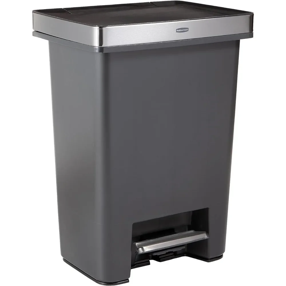 

High-Capacity Step-On Trash Can, 19 Gallon, Charcoal, Stainless-Steel Rim, Lid Lock, Quiet Lid, for Home