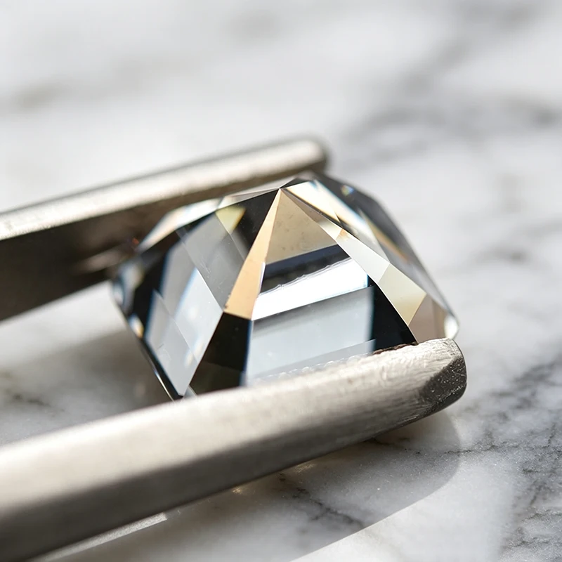 Moissanit-Stein in Asscher-Form, graue Farbe, Edelstein für die Herstellung von DIY-Ringen, Halsketten und Ohrringen, besteht den Diamanttest mit Zertifikat. – Detail 6