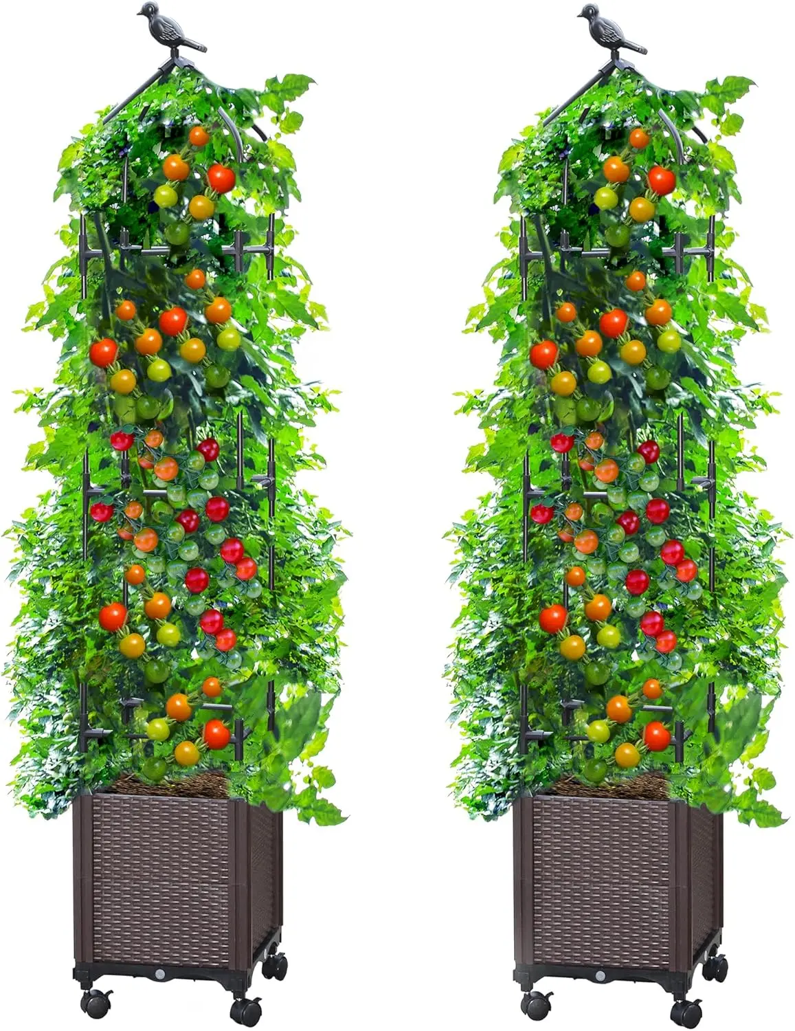 

Комплект из 2 высоких приподнятых грядок с решеткой и колесами, идеально подходит для томатов, вьющихся овощей и цветов