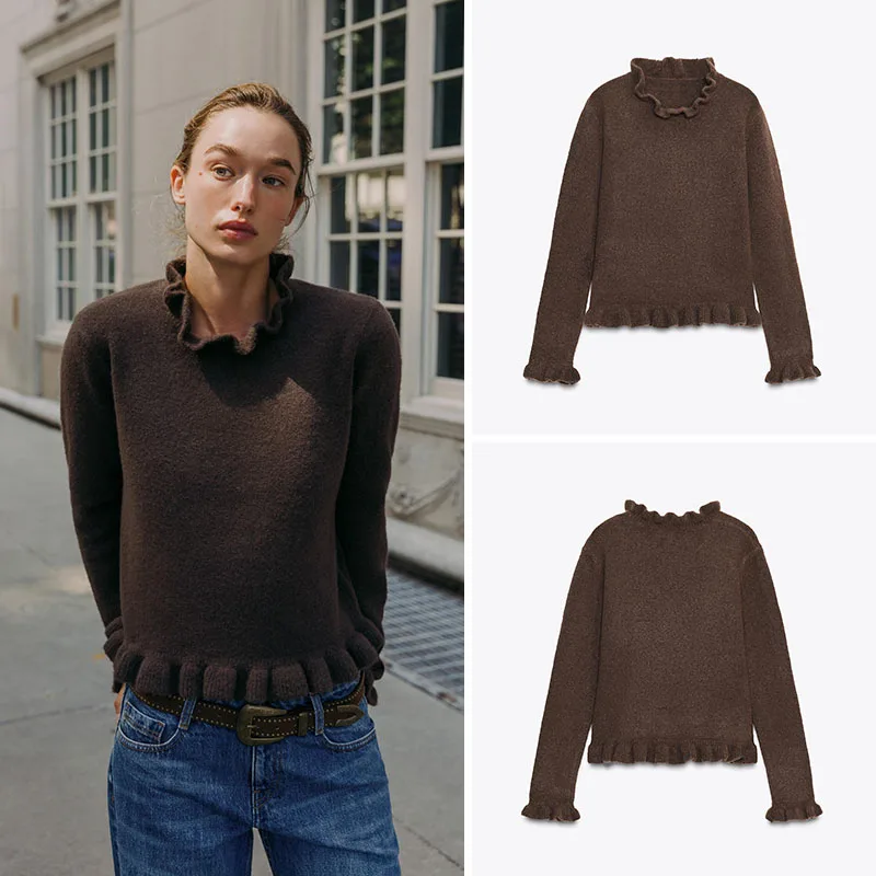 

Новое осеннее поступление, женский многослойный декоративный круглый вязаный свитер Ne Long Sve, прямой крой, стандартной длины