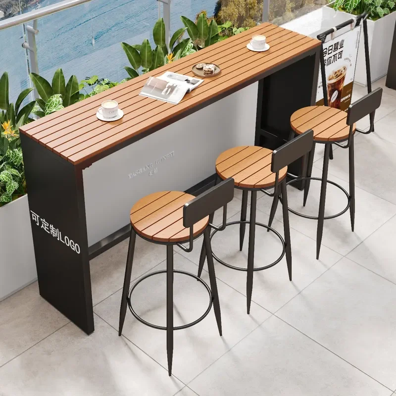 Simple Modern Bar Table and Chair Set for Balcony Outdoor Sunscreen Coffee Shop High Table Long Courtyard Leisure Combo