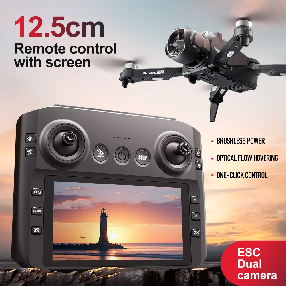 M7 Drone Brushless Motor 8K with Screen Control Optical Flow HD Profesional Dual Camera Folding Remote Control Aircraft Toy UAV