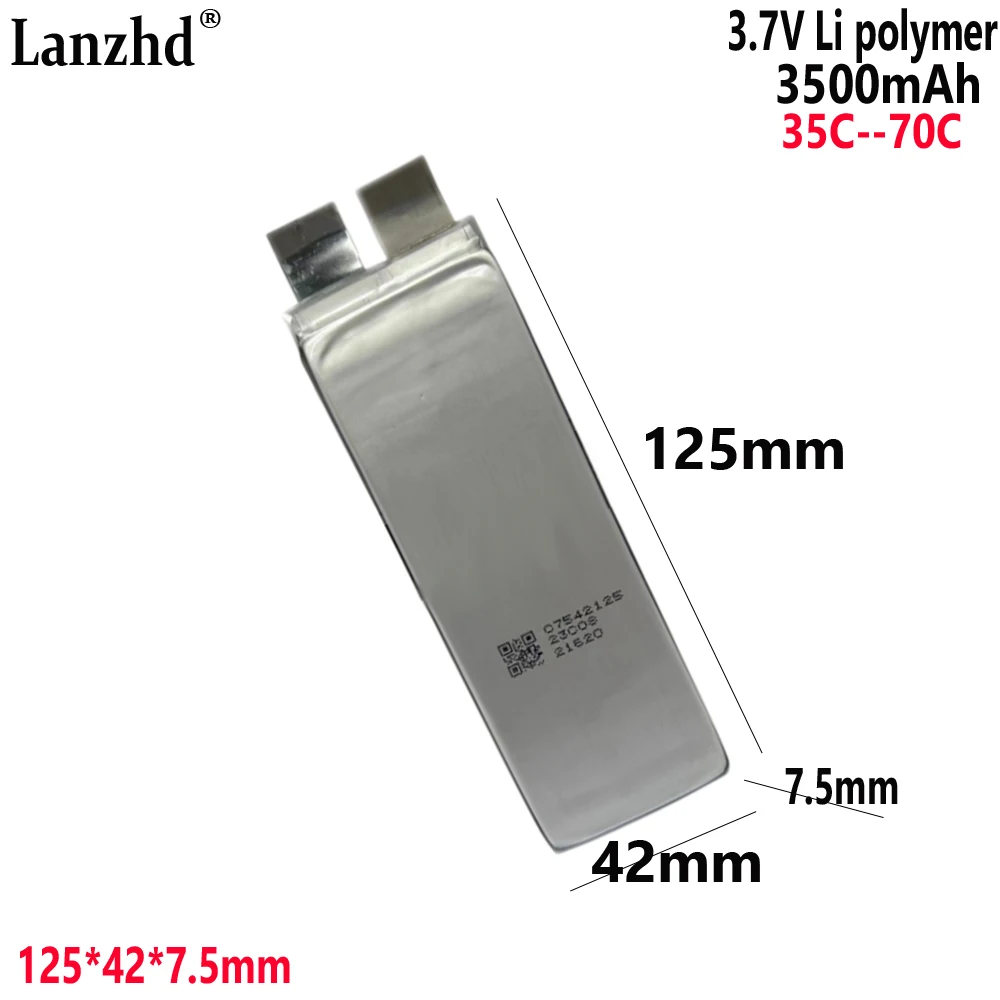 

High rate 35C 3.7V battery For Igniter spot welding DIY 2S 3S Emergency Jump Starter toy models Drone Tools 7542125 3500mAh